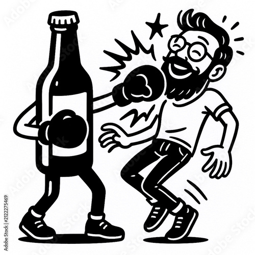 Bottle and man illustration