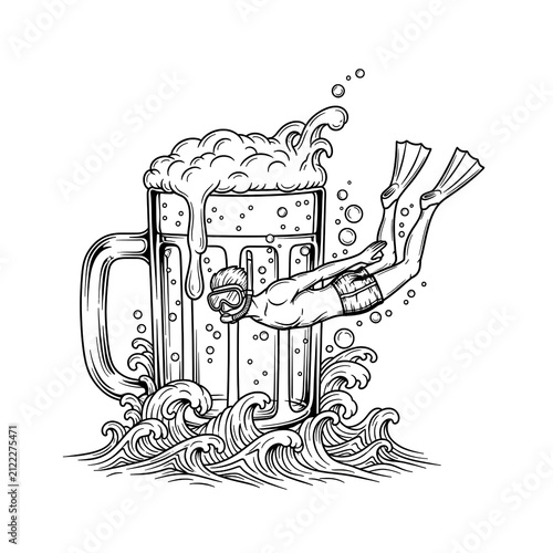 Bottle and man illustration