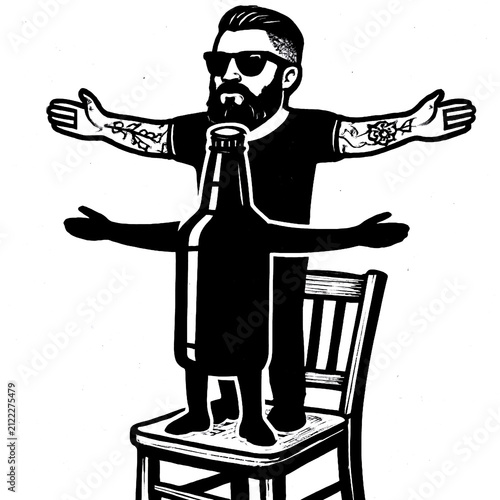 Bottle and man illustration