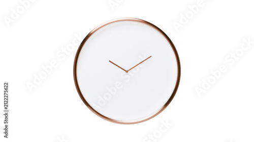 Canvastavla Minimalist round clock with copper frame and white face, isolated on transparent