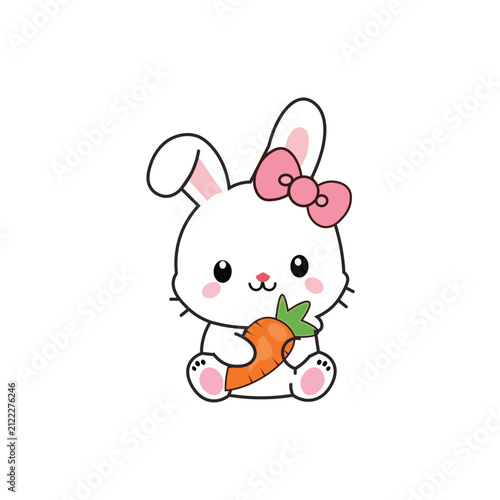 Cute cartoon bunny holding a carrot illustration