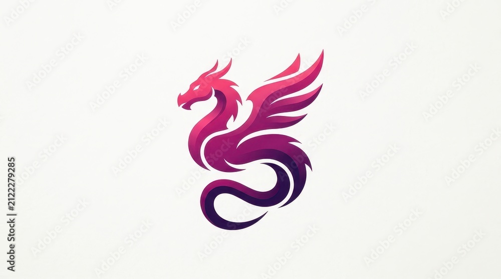 Obraz premium Modern Vibrant Coral Pink Magenta and Purple Gradient Circular Winged Dragon Logo Vector Illustration
