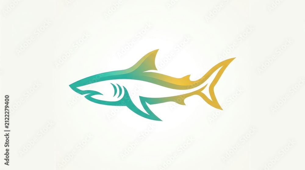 Obraz premium Modern Vibrant Golden Yellow and Teal Green Gradient Swimming Shark Logo Vector Illustration