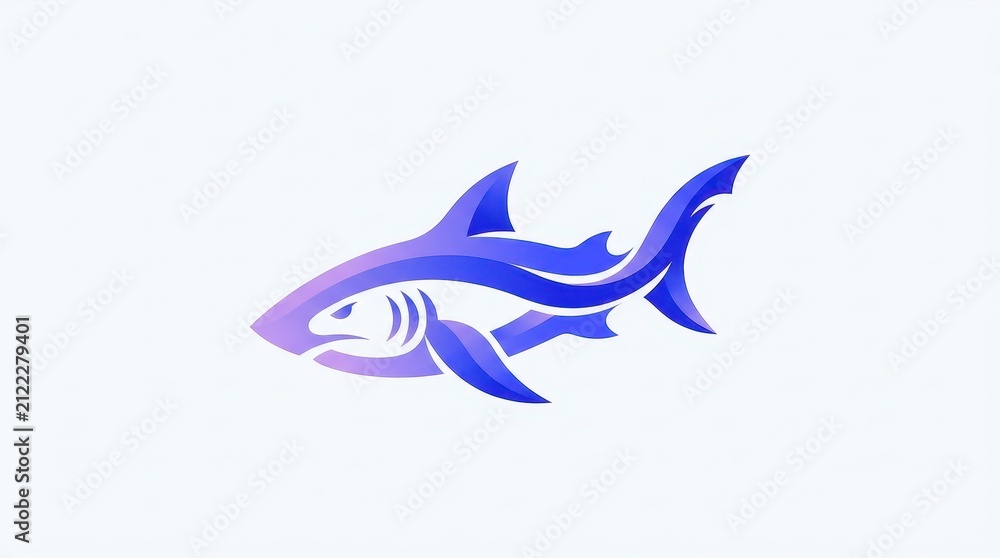 Fototapeta premium Modern Pastel Lavender Periwinkle and Blue Gradient Swimming Shark Logo Vector Illustration