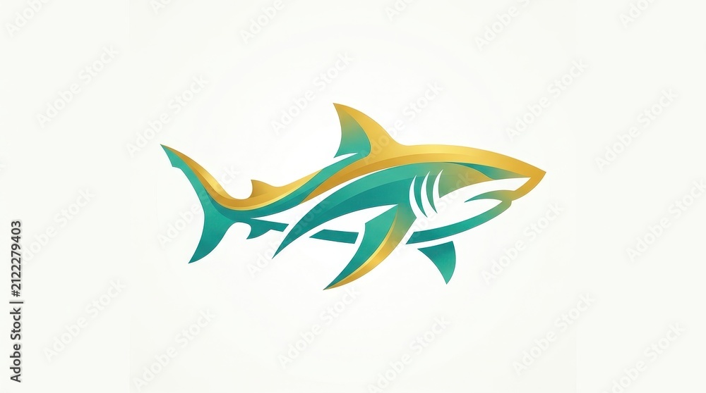 Fototapeta premium Modern Vibrant Golden Yellow and Teal Green Gradient Swimming Shark Logo Vector Illustration