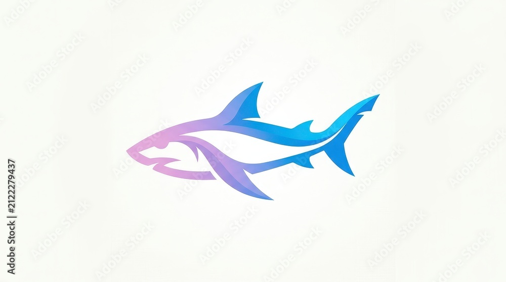 Obraz premium Modern Pastel Blue Lavender and Pink Gradient Swimming Shark Logo Vector Illustration