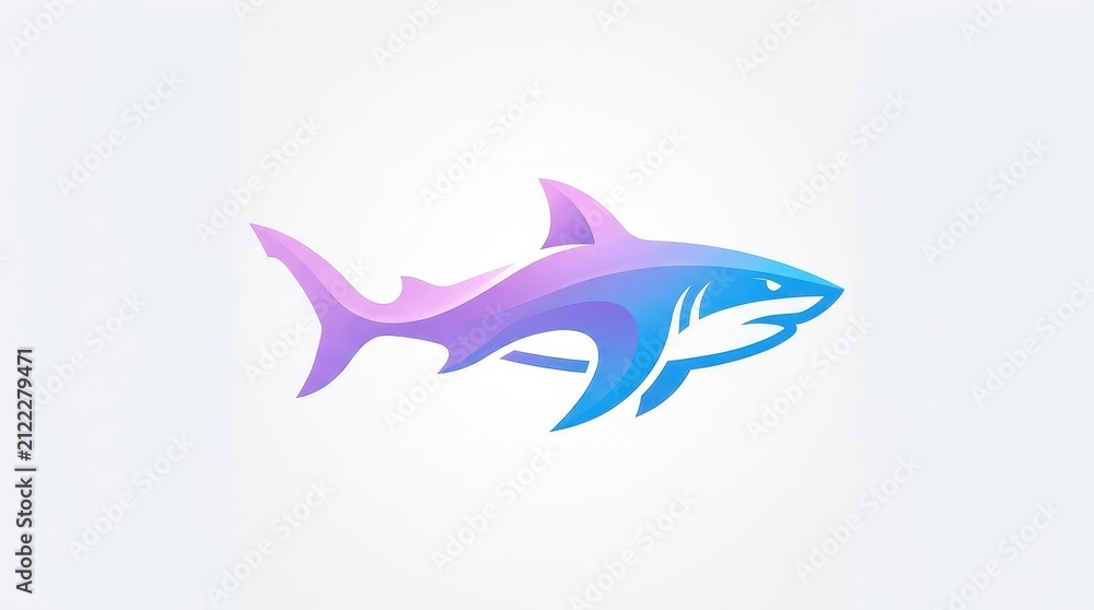 Fototapeta premium Modern Pastel Blue Lavender and Pink Gradient Swimming Shark Logo Vector Illustration