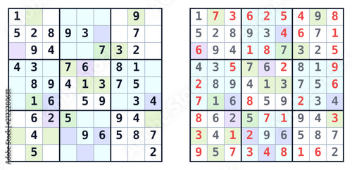 Sudoku puzzle grid with completed and incomplete sections shown  