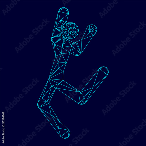 Canvastavla Dancer stick low poly triangulation triangulated polygonal electric cyan blue vi