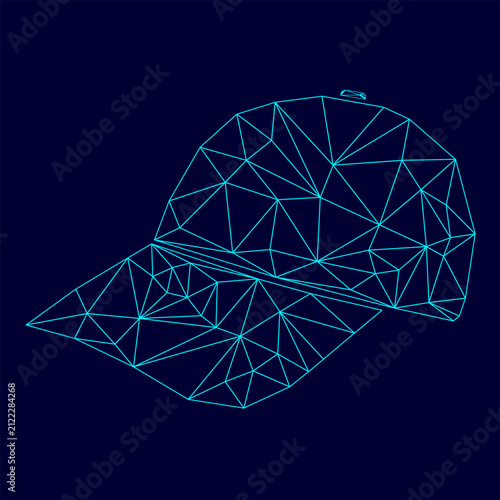 Obraz na płótnie Baseball cap low poly triangulation triangulated polygonal electric cyan blue vi