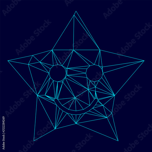 Photography Smiling star low poly triangulation triangulated polygonal electric cyan blue vi