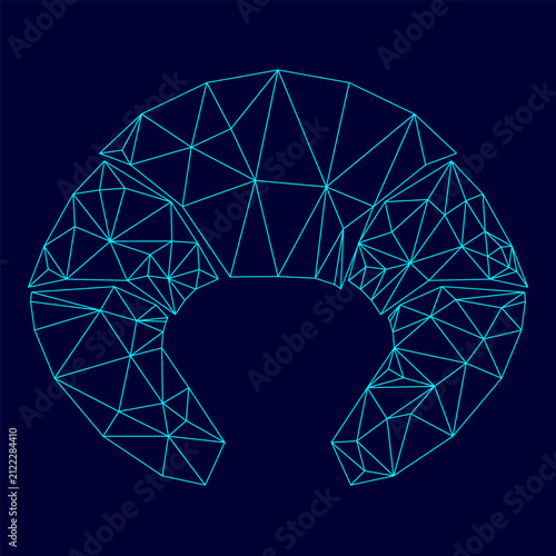 Quadro su tela Croissant low poly triangulation triangulated polygonal electric cyan blue vibra