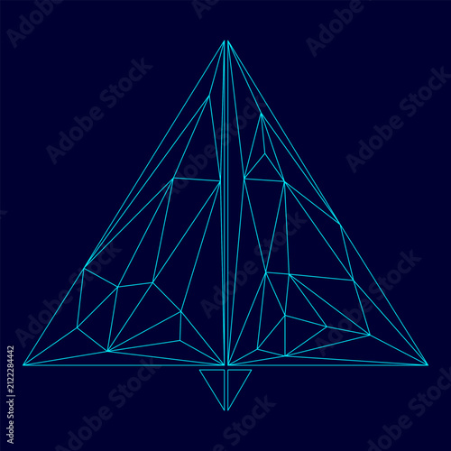 Quadro su tela Paper airplane low poly triangulation triangulated polygonal electric cyan blue