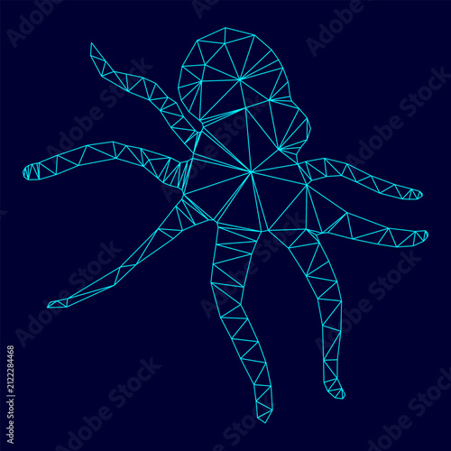 Quadro su tela Devilfish low poly triangulation triangulated polygonal electric cyan blue vibra