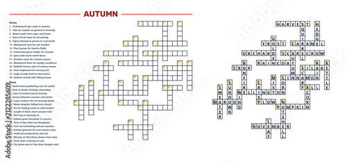 Autumn themed crossword puzzles with clues and solutions  
