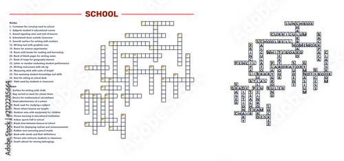 School crossword puzzles with blank squares for clues and answers  