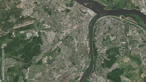 Fotografía Top-down aerial 3D illustration of Nizhny Novgorod, Russia