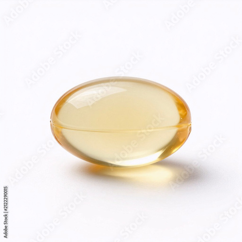 Yellow gelatin capsule on white background  