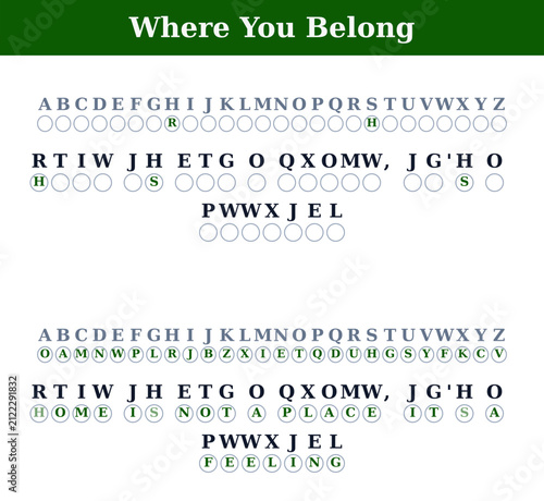 Code puzzle guide with letters and symbols for decoding messages  