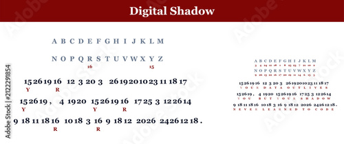 Digital shadow concept with encoded message and alphabet grid  
