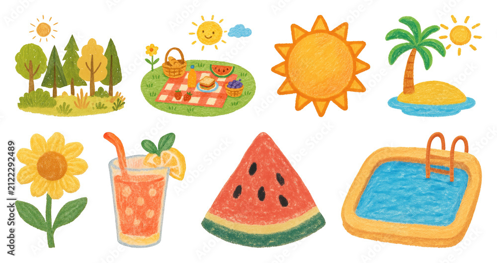 Obraz premium PNG Colorful summer picnic illustrations, transparent background