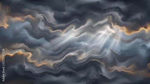 Dramatic Dark Stormy Sky Clouds Background with Sunbeams Beams Breaking Through Edges