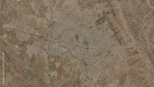 Top-down aerial 3D illustration of Sulaymaniyah, Iraq