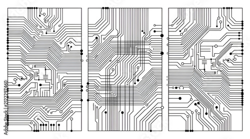 Black and white electronic circuit board pattern design