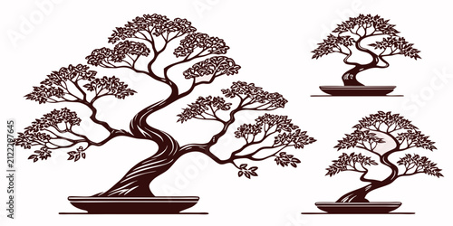 Obraz na plátne Black ink tree silhouettes on white background, minimalist style trees
