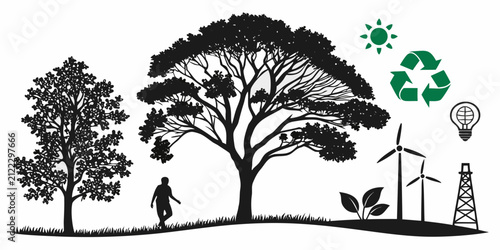 Konstfotografi Person walking in a lush forest with a recycling symbol, eco-friendly concept tr