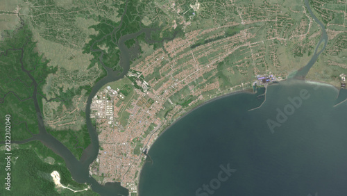Top-down aerial 3D illustration of Cilacap, Indonesia