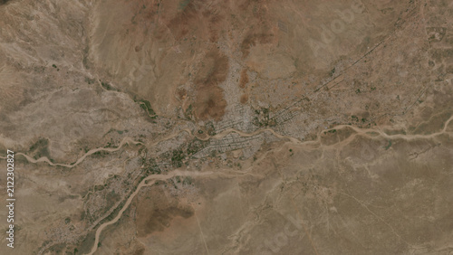 Top-down aerial 3D illustration of Maroua, Cameroon