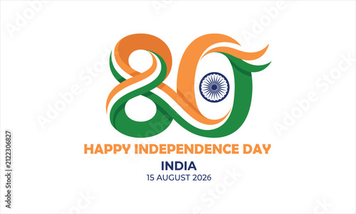 80th Indian Independence Day 15 August 2026 Vector Concept with 3D Tricolor Number 80