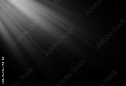 White Volumetric Light Rays on Black Background, Stage Lighting Effect