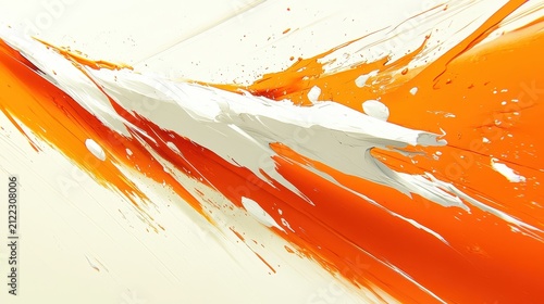 Abstract orange and cream paint splash with dynamic brushstrokes on white background