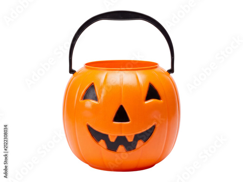 Plakat Orange pumpkin face pail isolated on transparent background