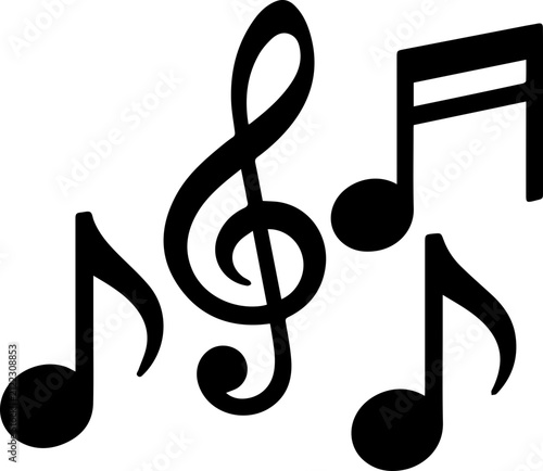 Black Musical Notes and Treble Clef Vector Icon Set