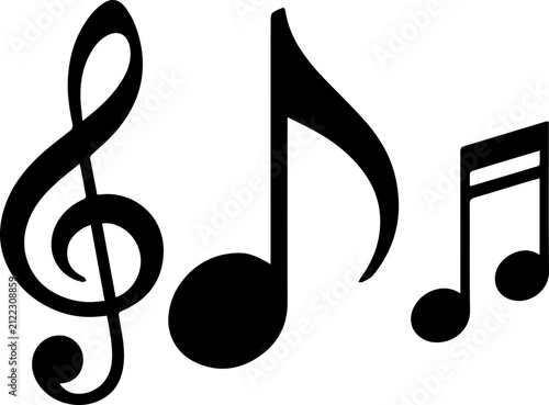 Black Musical Notes and Treble Clef Vector Icon Set