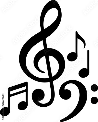 Black Musical Notes and Treble Clef Vector Icon Set
