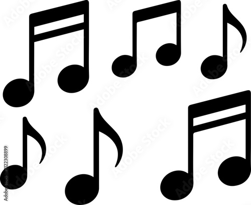 Black Musical Notes and Treble Clef Vector Icon Set