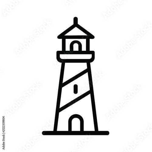 Lighthouse Icon Minimal Line Vector Beacon Tower Maritime Navigation Coastal Symbol Illustration.