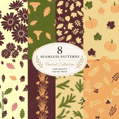 Autumn boho seamless textures vector collection