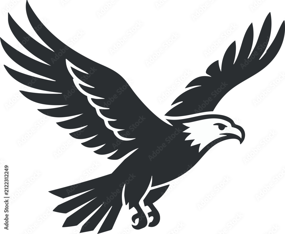 Fototapeta premium Soaring eagle vector illustration. Flying bald eagle icon for sports logo or emblem design.