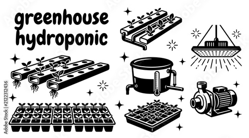 Fotografie hydroponic greenhouse systems featuring nutrient channels grow lights water rese