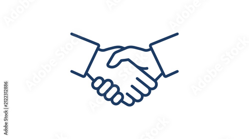 A simple blue line art illustration showing a professional handshake between two people