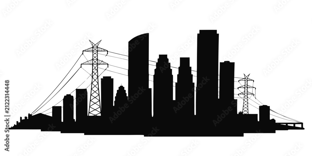 Obraz premium Modern city skyline with iconic skyscrapers and communication towers silhouetted against a clear sky
