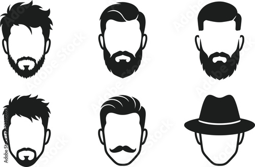 Cuadro en lienzo Facial Hair Silhouettes On White Background Collection Of Male Beard Styles