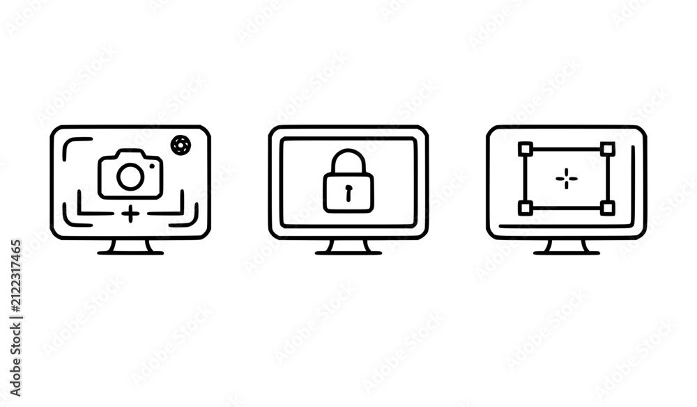 Fototapeta premium Screen Capture Lock Select Area Outline Icon Collection Minimal Vector Set