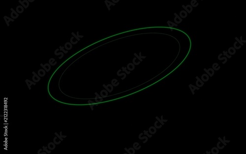 Green glowing elliptical ring in dark space