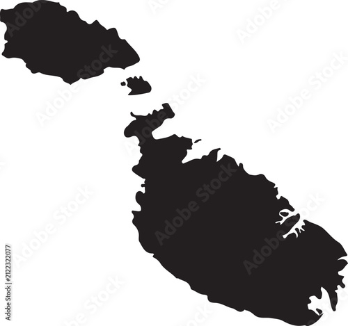 Black silhouette map of Malta and Gozo islands simple vector outline for travel and geography concepts isolated on white background